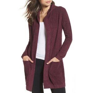 Barefoot Dreams Cozychic Lite Coastal Hooded Long Cardigan In Burgundy L/XL